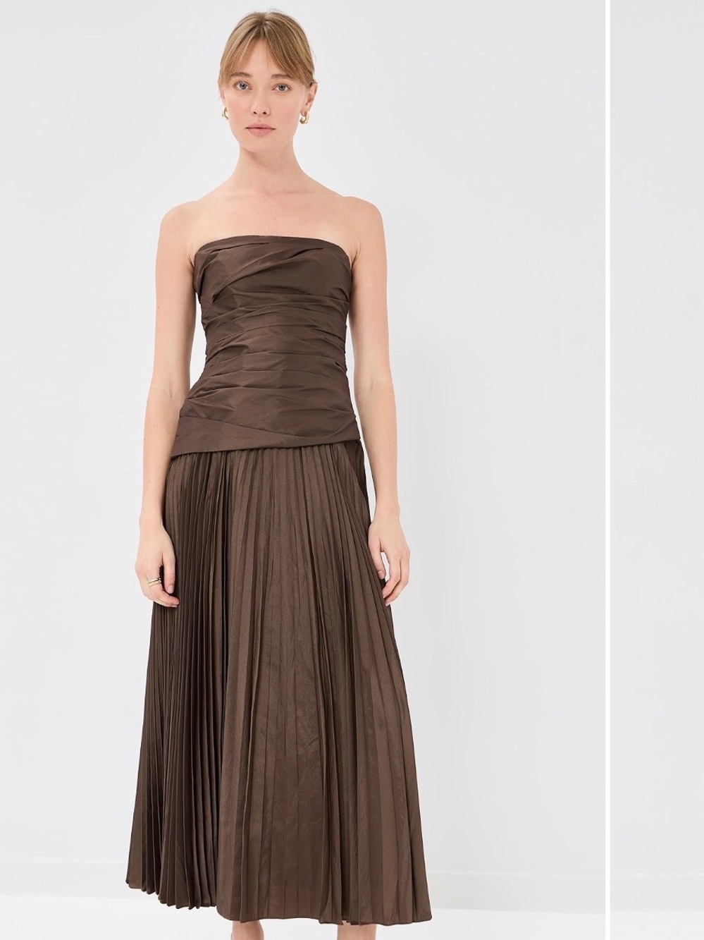 Jonathan Simkhai Strapless Midi Dress in Brown cocktail silk. Sz 0 NWT